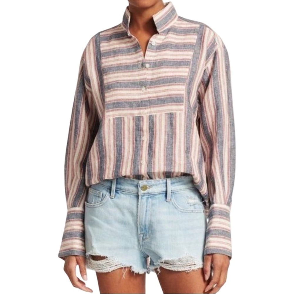 Frame Linen Striped Button Up